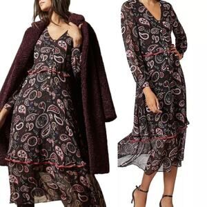 Ted Baker Colour by Numbers Limeri V-Neck Printed Midi‎ Dress Size 4